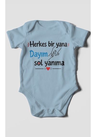 Morivokids Herkes Bir Yana, Dayım Sol Yanıma Kısa Kollu Bebek Body %100 Pamuk Bebe Mavisi