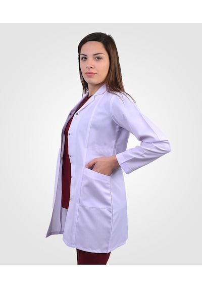 Kadın Beyaz Klasik Yaka Doktor Hemşire Öğretmen Vizit Önlük Beyaz