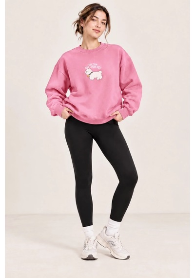 Bbbutikbasic Kadın Kuzu Nakışlı Bisiklet Yaka 3 İplik Sweatshirt My3535 Pembe