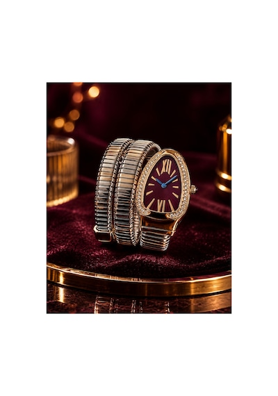 Yılan Model Kadın Kol Saati Her Bileğe Uyumludur Bordo-gümüş-altın - 288676467 Rose Gold