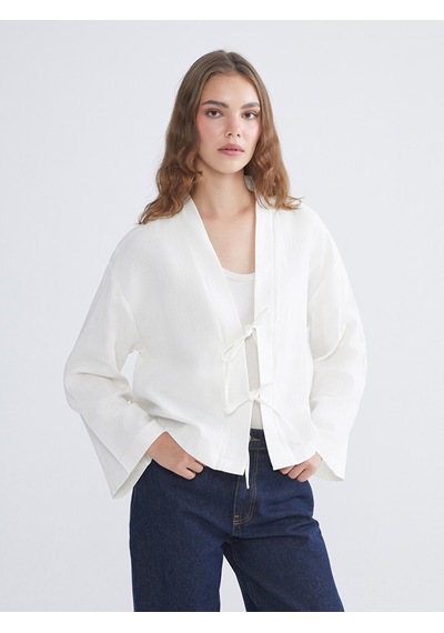 Lcw Modest Ekru V Yaka Oversize Müslin Kadın Kimono