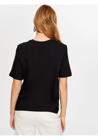 Faik Sönmez Taş Kalp Nakışlı Kadın T-shirt W26tsh094 Siyah