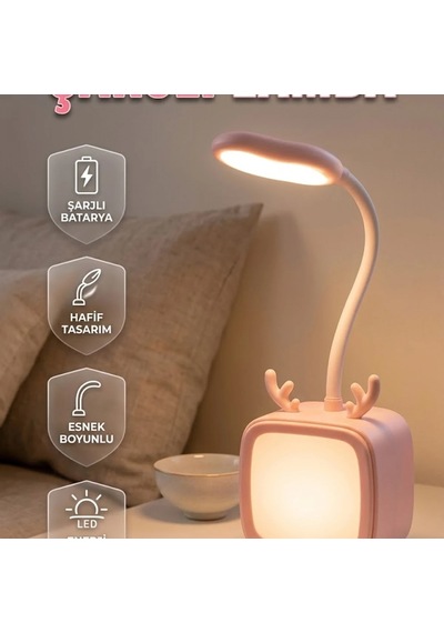 Şarjlı Ayarlanabilir Led Masa Lambası Esnek Boyunlu Modern Aydınlatma Renkli