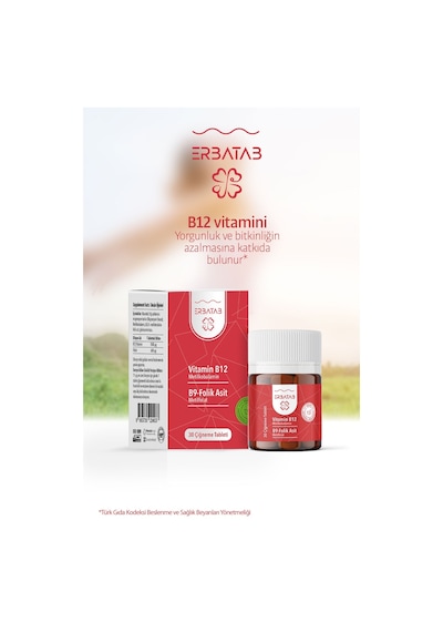 Erbatab Vitamin B12 Folik Asit B9 Takviye Edici Gıda 30 Çiğneme Tablet