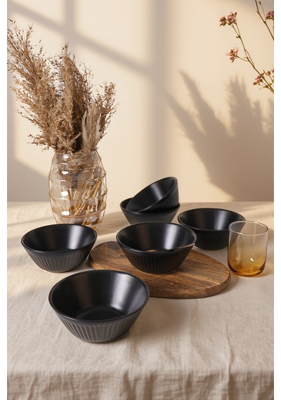 Keramika Mat Siyah Hitit Line Kase 14 Cm 6 Adet 956