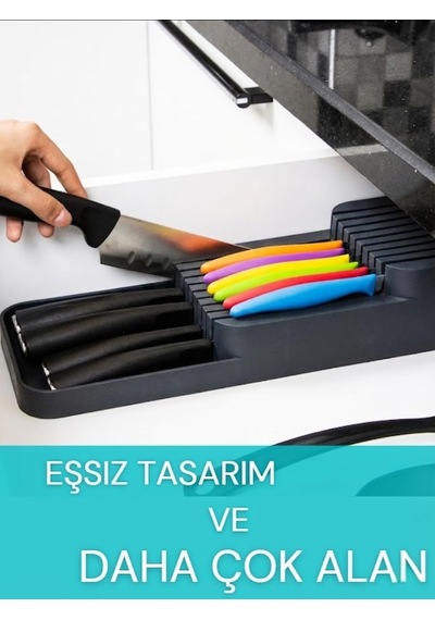 18'li Bıçak Standı Bıçaklık Tezgah Üstü Çekmece İçi Mutfak Düzenleyici Organizer Bıçak Düzenleyici Antrasit Çok Renkli