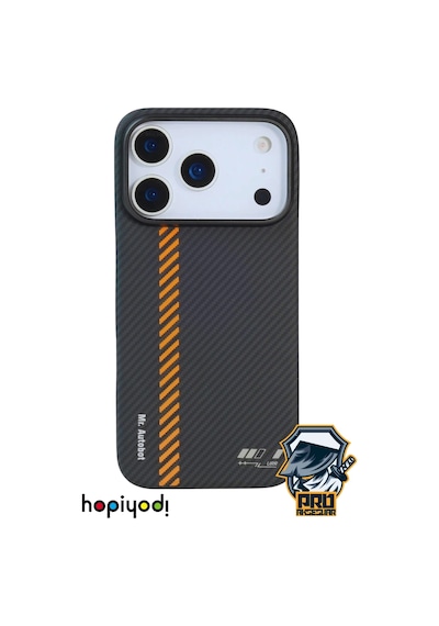 Apple Uyumlu iPhone 17 Pro Max Kılıf M-safe Şarj 600d Güçlü Kamera Çerçeveli Pure Kevlar Fiber Turuncu-siyah Hafi