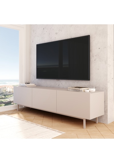 Robinhome Miami Tv Ünitesi Sehpası 3 Kapaklı Ahşap Ayaklı 180cm Kumsal Bej