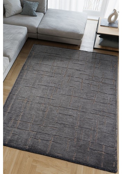 Modern Desenli Yıkanabilir Şönil Dokuma Saçaklı Kaymaz Taban Salon Mutfak Halı Kilim Antrasit