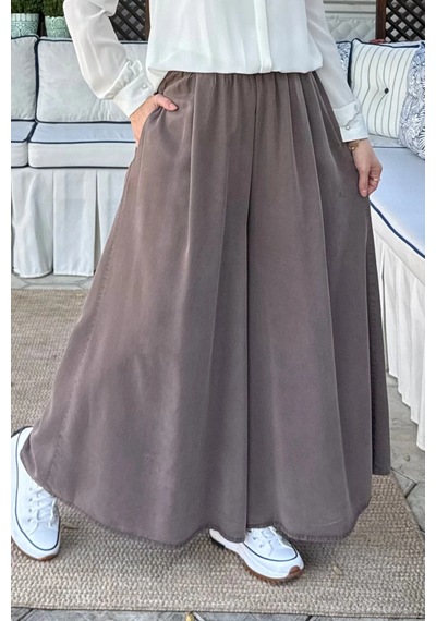 Rabia Şamlı Vera Etekli Pantolon Kahve Normal