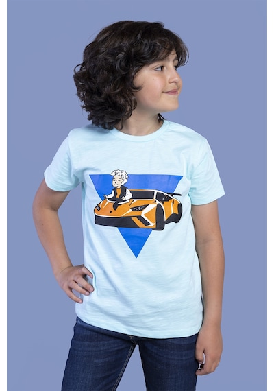Toontoy Kids Toontoy Erkek Çocuk Baskılı Bisiklet Yaka Kısa Kollu Tişört Su Yeşili