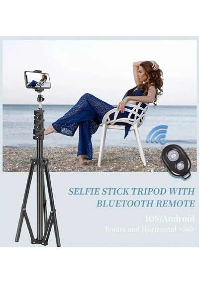 Bluetooth Kumandalı Tripod 2.1m Telefon Tutucu Selfie Çubuğu Ring