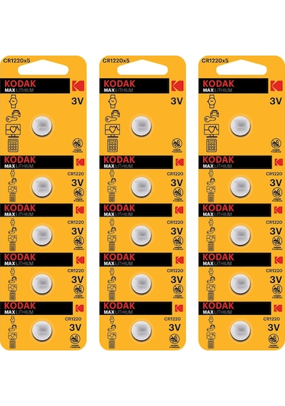 Kodak Max CR1220 Lityum Düğme Pil 5 x 3'lü