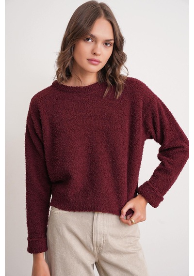 Mixray 6917 Kadın Buklet Basic Triko Kazak Bordo