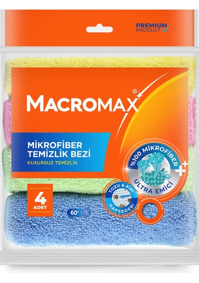 Macromax Rengarenk Mikrofiber Bez 4'lü 2 Adet Renkli
