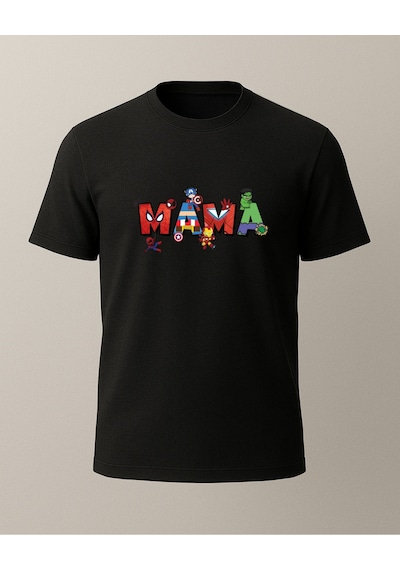 Mama Baskılı Anneler İçin T-shirt Siyah