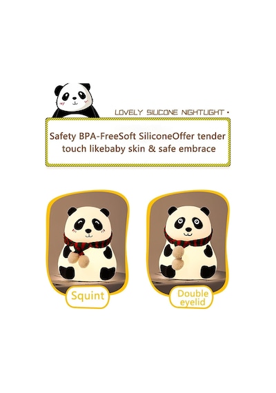 Sevimli Panda Gece Lambası Silikon Led Işık Çocuk Odası Dekoru Hediye Gözü Açık Çok Renkli