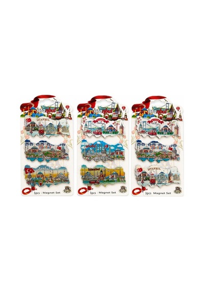 İstanbul Temalı Silikon Buzdolapı Süsü Magnet 3'lü Set Çok Renkli