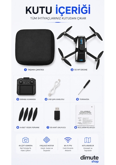 S5 Hp Intelligent Aerial Drone 4k Çift Kameralı Fırçasız Motorlu Katlanabilir Drone