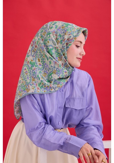Silk Home Twill İpek Eşarp 11478-37 Sisli Yeşil, Karolina Mavi, Eflatun, Soluk Vişne