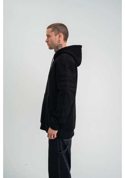 Novalisse Erkek 3 İplik Pamuklu Oversize Kapüşonlu Nakışlı Hoodie Sweatshirt - Siyah Çoklu Renk