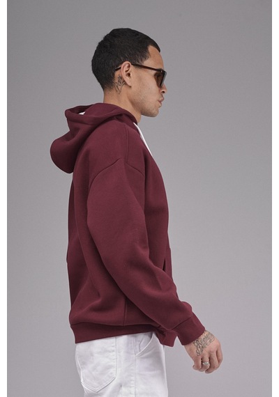 Kapuşonlu Baskılı Oversize Kalıp Unisex Hoodie Sweatshirt Bordo