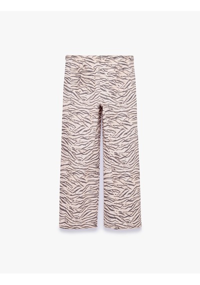 Koton Rahat Kalıp Beli Bağlamalı Cepli Geniş Paça Zebra Desenli Pantolon Bej Desenli 7wal40046ıw Ekru