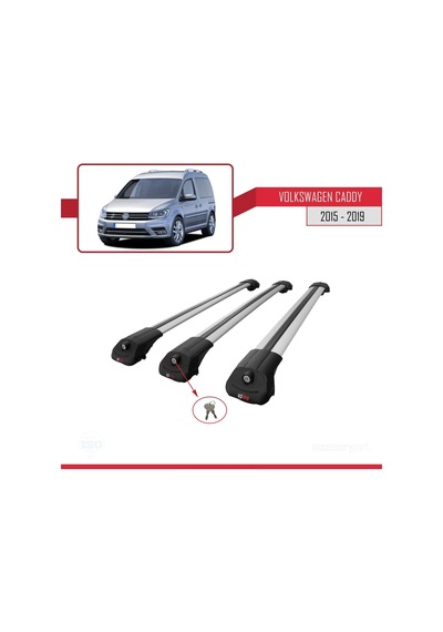 Volkswagen Caddy 2015-2019 Arası İle Uyumlu Ace-1 Ara Atkı Tavan Barı Gri 3 Adet Bar