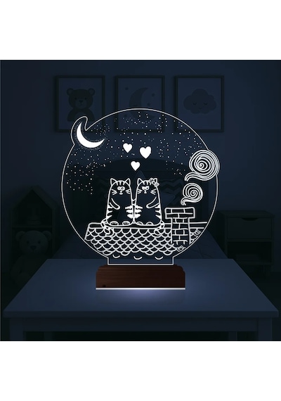 Luvivia Kedi Kalp Çocuk Odası 3d Lamba - Masa Gece Lambası Şeffaf