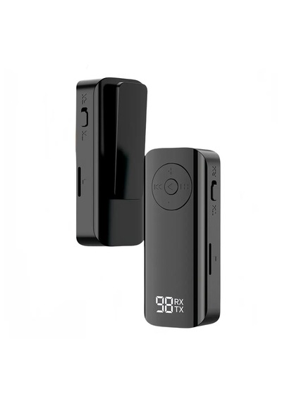 M06 Yaka Klipsli Bluetooth 5.3 Ses Alıcı Ve Verici Adaptör Transmitter Receiver Lcd Dijital Ekranlı & Micro Kart Destekli Tv Pc Araç 3.5mm Aux Rca Kablo