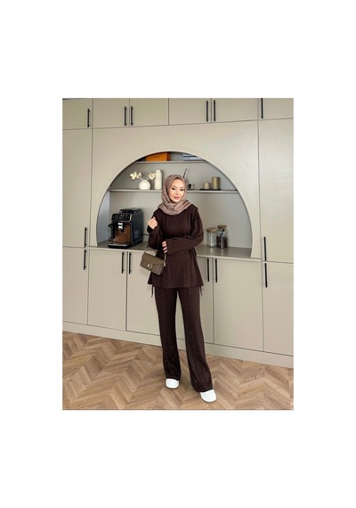 Unika Boutique Moree Taşlı İkili Takım Kahverengi