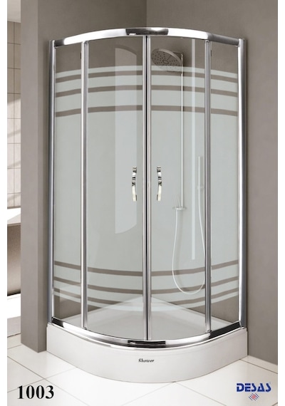 Desaş Shower 1003 Teknesiz Oval Çizgili Desenli Cam Duşakabin 90 x 90 5 MM Gümüş