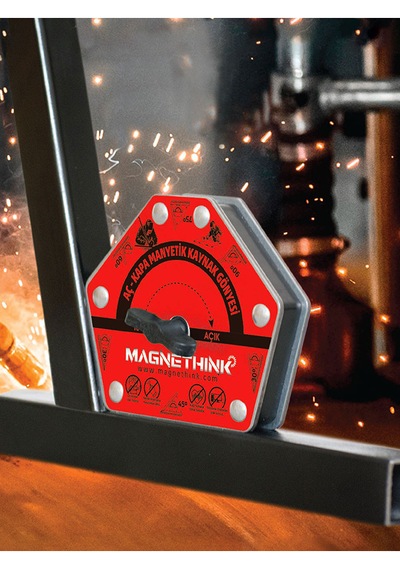 Magnethink Manyetik Kaynak Gönyesi Güçlü Mıknatıslı Aç Kapa Özellikli 6 Açılı Kolay Temizlenebilen Kırmızı 1 Adet