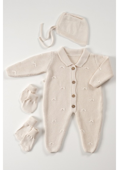 Tinylamb Unisex 5 Parça Bebek Özel Örgü Triko Tulum Ve Battaniyeli Hastane Çıkışı Seti - 0-3 Ay Karışık