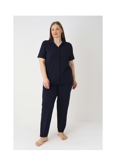 Estiva Kadın Lacivert Kısa Kollu Önden Düğmeli Soft Battal Pijama Takımı Çok renkli