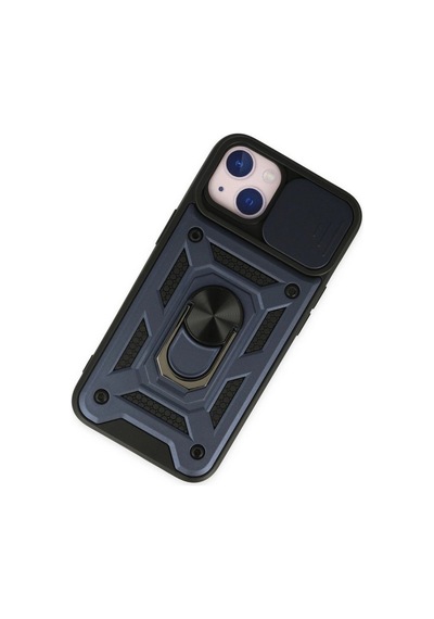 Apple Uyumlu   iPhone 14 Kılıf Pars Lens Yüzüklü Silikon - Lacivert