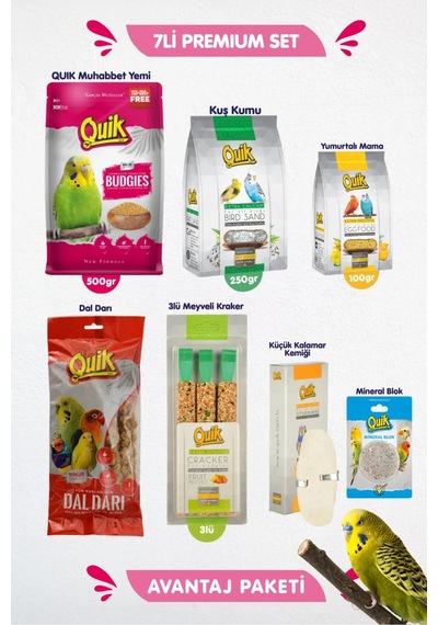 Quik 7li Set - Muhabbet Kuşu Besin Vitamin Bakım Başlangıç Seti