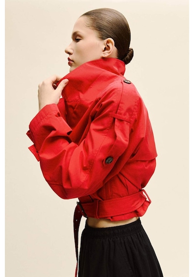 Defacto Cropped Fıt Twill Trençkot G9956ax26sprd332 Kırmızı-rd332