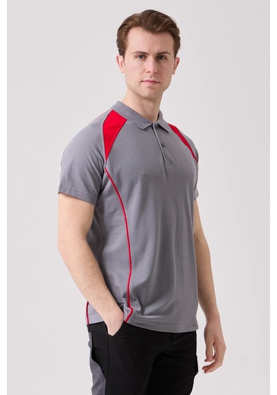 Vancelya Polo Yaka T-shirt Nefes Alabilir, Şık Ve Rahat, Günlük Ve İş Kullanımı İçin Erkek Tişört Gri-kırmızı