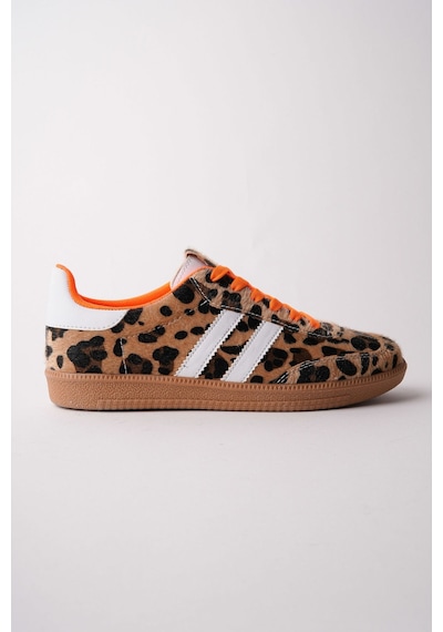 Muggo Taupe Çift Bağcıklı Günlük Kadın Sneaker Spor Ayakkabı Leopar
