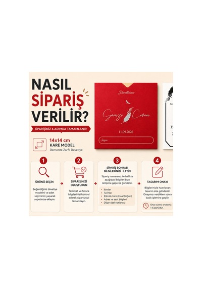 Kuşlu Kuş Tüyü Model Kare Davetiye Kraft Zarflı 400 Adet