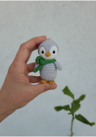 Amigurumi Penguen Anahtarlık Açık Gri