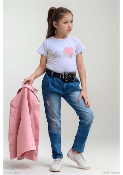 Riccotarz Kız Çocuk Kalp Ve Little Baskılı Tişört Ve Jean Pudra Blazer Ceket Alt Üst Takım Pudra Riccotarz Kız Çocuk Kalp Ve Little Baskılı Tişört Ve Jean Pudra Blazer Ceket Alt Üst Takım Pudra