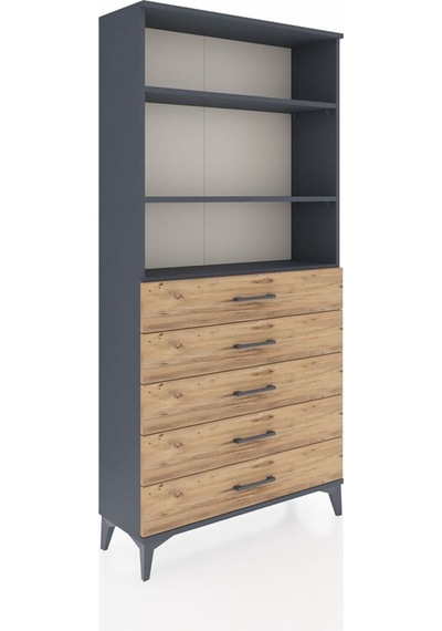Arges Dolap 3 Raflı 5 Çekmeceli 88x30x182 Antrasit-çam Antrasit
