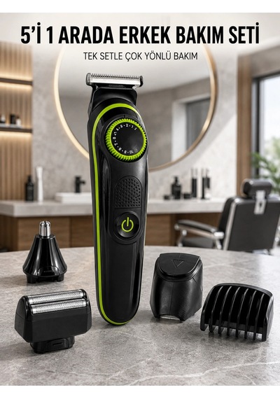 5'i 1 Arada Erkek Bakım Seti Çok Başlıklı Sakal Vücut Burun Kulak Tıraş Makinesi 1.5 Saat