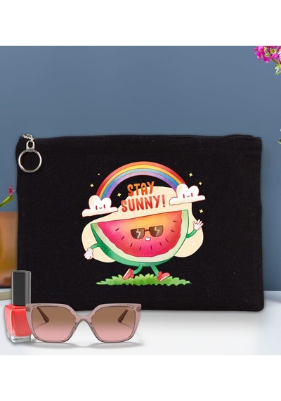 Bk Gift Yaz Temalı-7 Astarlı Siyah Portföy Çanta 30x21cm, Baskılı El Çantası, Organizer Çanta