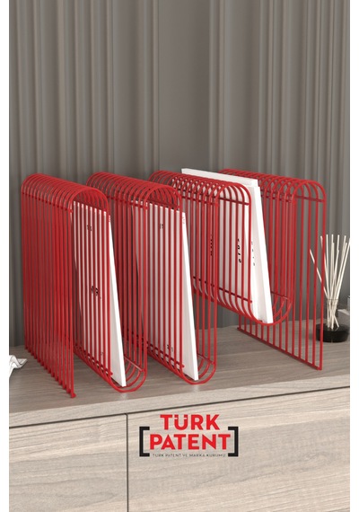 Koltuk Yanı Metal Dergilik Space Age Dekoratif Metal Gazetelik, Plaklık Ve Ev Düzenleyici Kitap Rafı Kırmızı