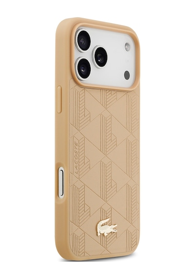 Apple Uyumlu iPhone 17 Pro Max Kılıf Lacoste Lisanslı M-safeli Pu Deri Karışık Monogram Desenli Kapak Bej Bej