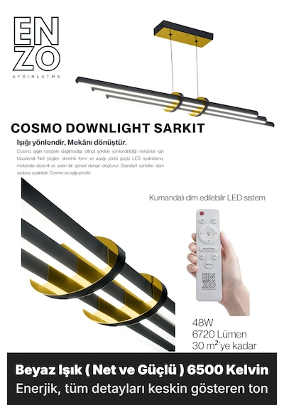 Cosmo Gold Lineer Led Sarkıt Avize Kumandalı Dim Edilebilir Aşağı Işık Beyaz Işık