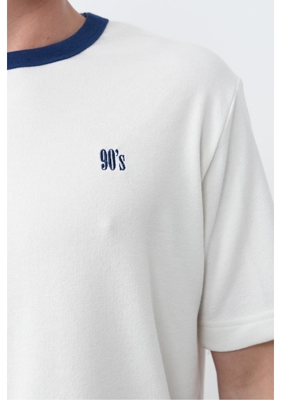 Baselco Unisex Dokulu 90's T-shirt Beyaz